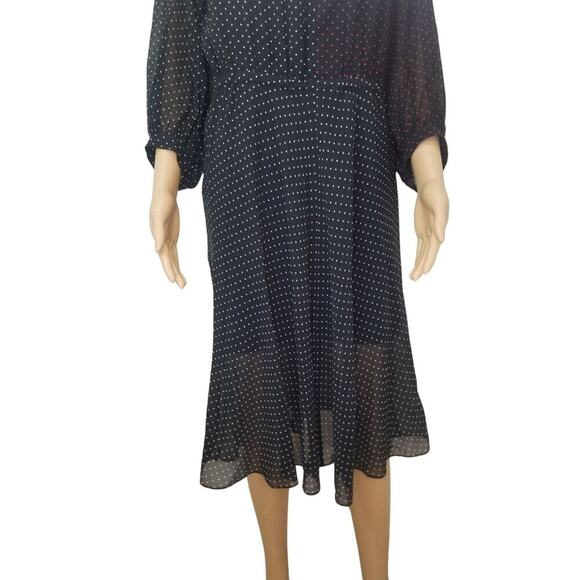 Silk Crepe Black Dots Akris Punto Slightly Sheer Midi Dress 3/4 Sleeve SZ 8 - Picture 6 of 10